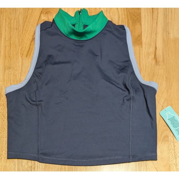 MTA Sport Tank Top Womens XL Navy Blue Green Fast Dri Athletic Cropped Zip Gym - Picture 4 of 8